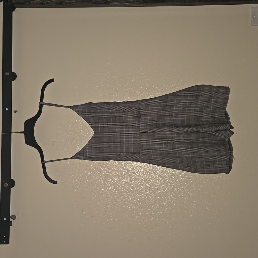 Plaid black and white romper